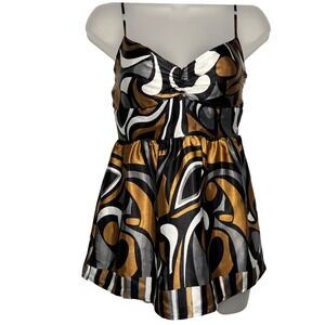 Retro Swirl Print Satin Babydoll‎ Camisole Feminine Abstract Groovy Sz Small